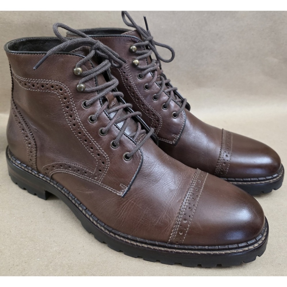 Johnston Murphy (Sz 9 M) Brown Brogue Men's Cap Toe Leather Boots
